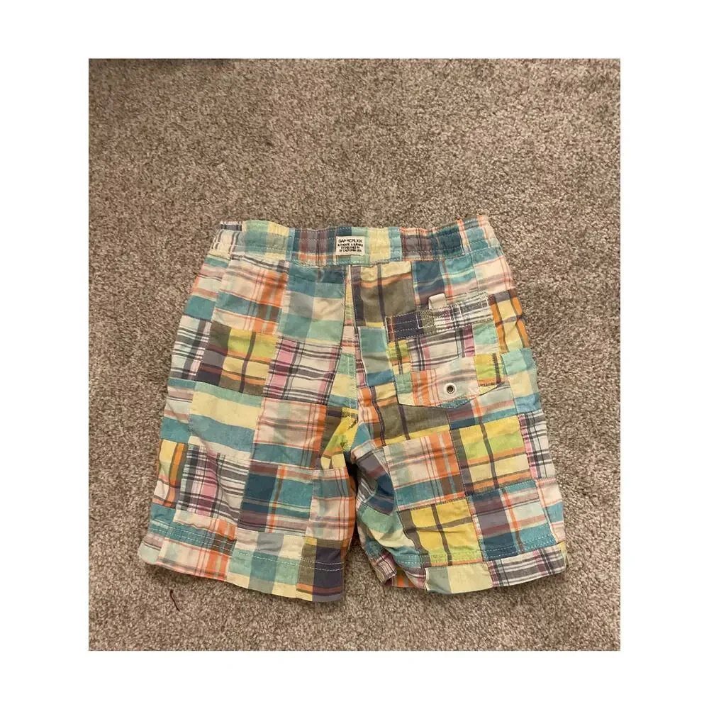 GAP Kids Boys Patchwork Plaid Board Shorts Swim Trunks Madras Multicolor, S
